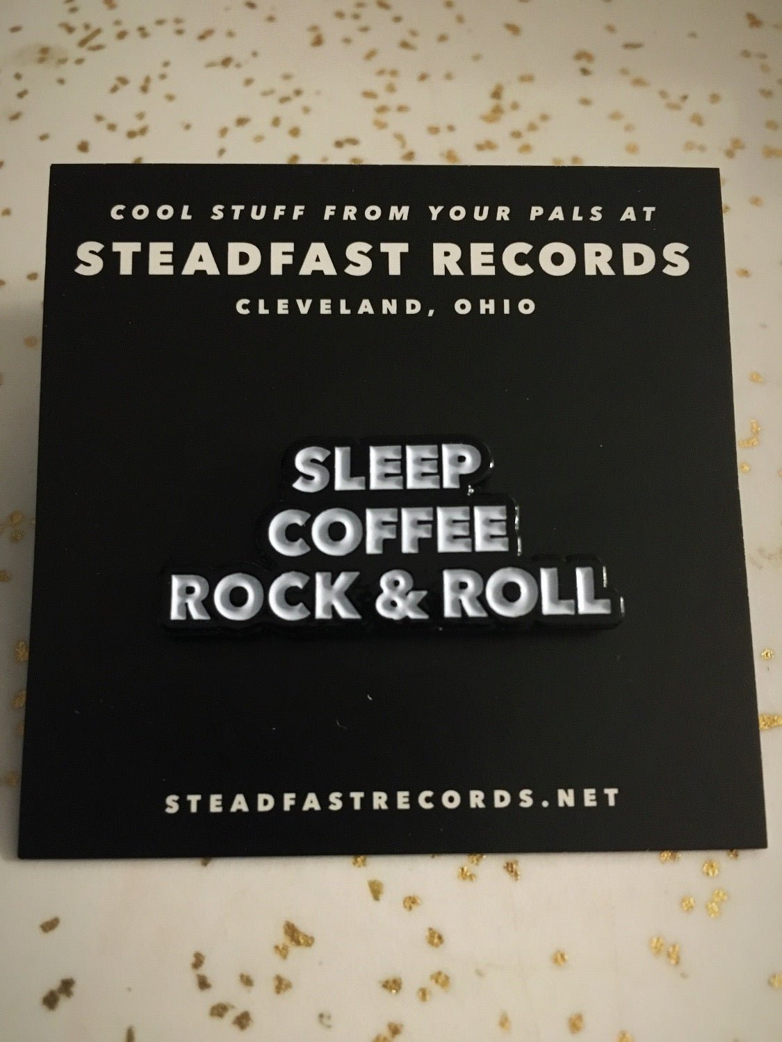 Sleep, Coffee, Rock & Roll 1.25" Enamel Pin - Steadfast Records